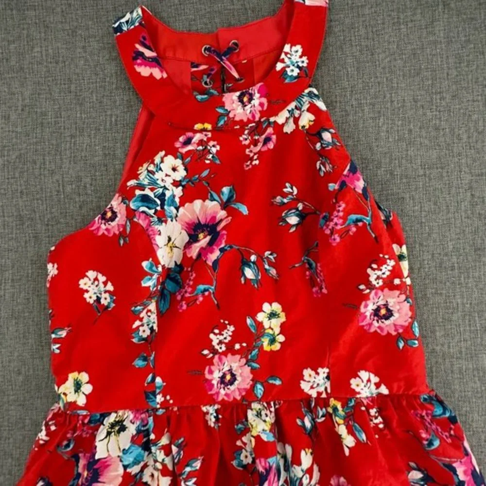 Trixxi Clothing Company Dress Girls XL Fit & Flare Floral Red Blue Pink Crisscro